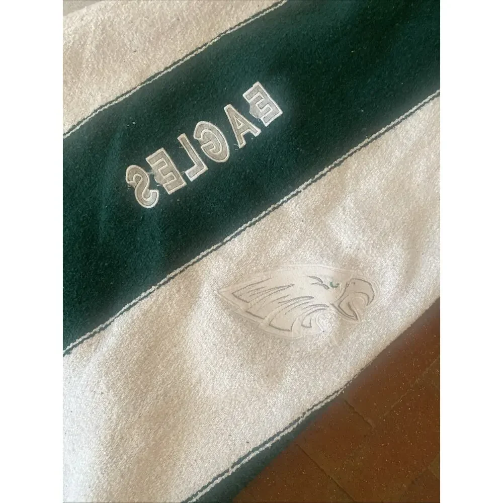 NFL Philadelphia Eagles Green White Falsa Throw Blanket 77” X 46” Logo Handmade